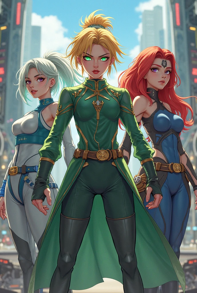 19-year-old Russian women, 2girls, lesbians, fair skin, short blonde hair, dressed in a green minidress, clubbing outfit, apocalyptic wasteland, daytime, good lighting, desert, rusted hulks