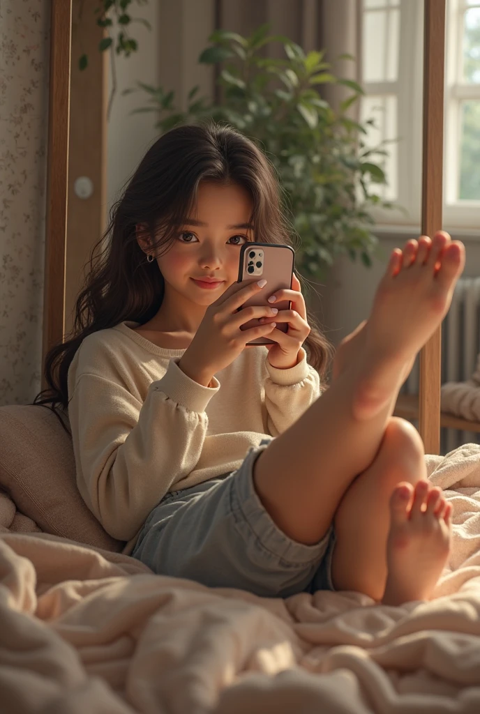 blac girl sitting on the floor doing her homework in her room at night soft lights on