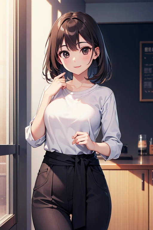 tmasterpiece, Need, A high resolution, 1girl, solo, 校服, a skirt, Natsuguru Nakagawa, Kita Uji high school student uniform, brown hair, sockes, serafuku, Purple eye, 围巾, Sailor collar, pleatedskirt, White socks, pony tails, blue skirts, short- sleeved, The shirt, white shirt, Blue sailor collar, Blue scarf, antenna hair, long whitr hair, tilts your head, Aqua blue scarf, Cowboy guns