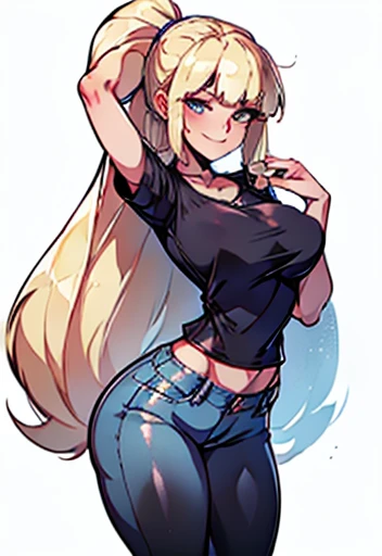 18 year old white woman wearing a t shirt and a skirt to a night party greeting you , long wild blonde hair , black lips , wearing black eye liner, green eyes , perfect shaped ass,  medium perky tits,  fit body with a 6 pack , freckles , curious smile