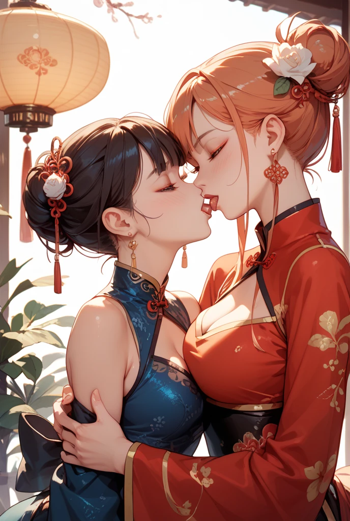 there are two women in santa costumes kissing each other, wlop and sakimichan, lesbian art, cutesexyrobutts, wlop and ross tran, wlop and rossdraws, wlop and andrei riabovitchev, rossdraws and jazza, lesbian kiss, extremely detailed artgerm, wlop and artgerm, wlop art
