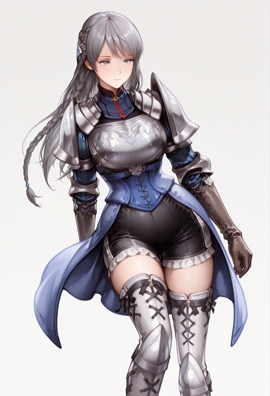 1girl ,azleq ,silver hair,blue eyes,, ,big breasts,long hair,straight hair,(collared shirt:1.2),hairband, full body,, <lora:azleq:1>