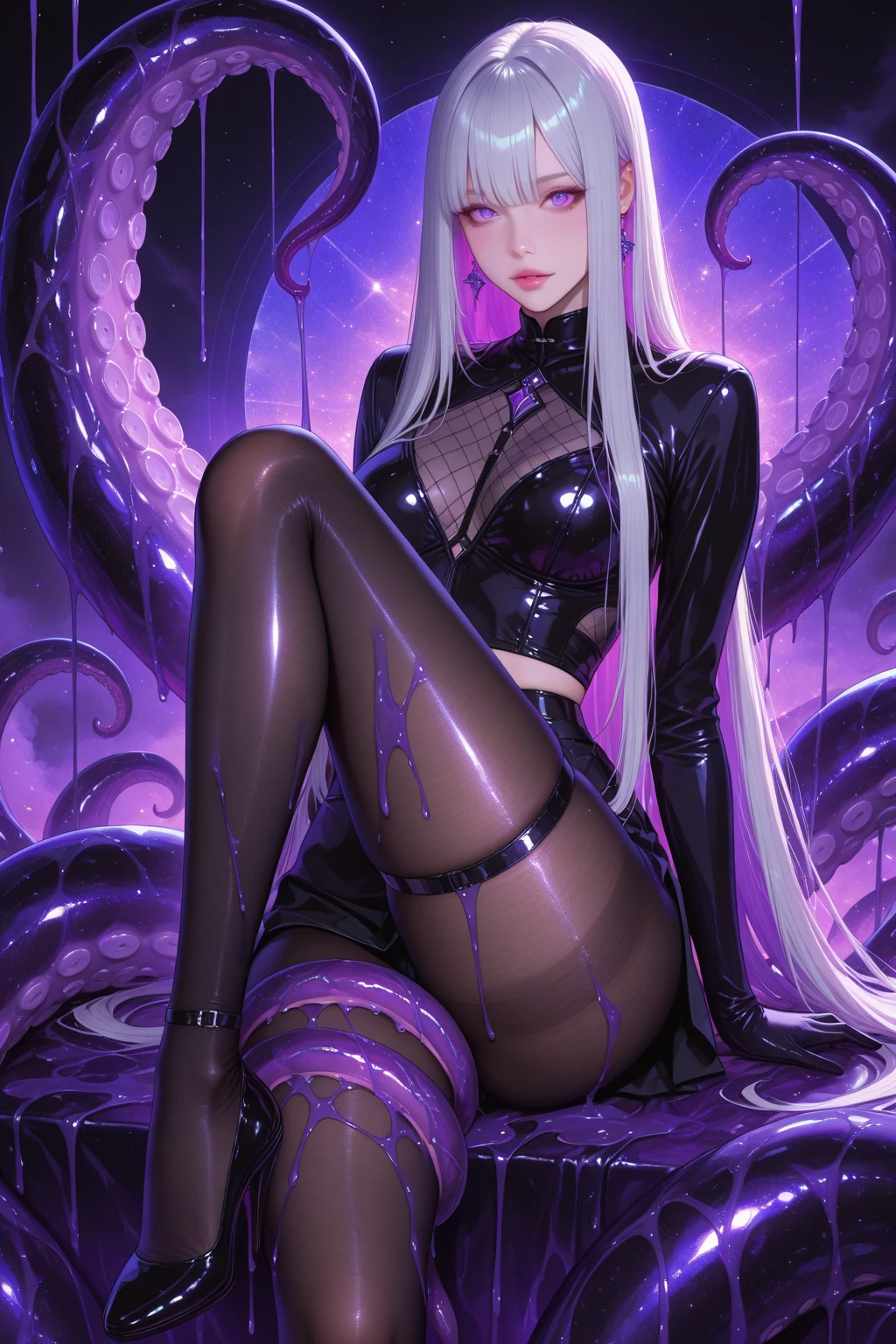 Twin Drill Kanzaki Ranko Silver hair Twin Drill Octopus tentacles inserted in pussy Octopus tentacles inserted deep in mouth Legs spread apart Legs spread Octopus tentacles attached to chest Blushing Drooling Tears Orgasm Octopus tentacles 2 holes tortured Nipples Blindfolded Both hands tied upwards to the octopus tentacles Armpits Creampie Blindfolded 