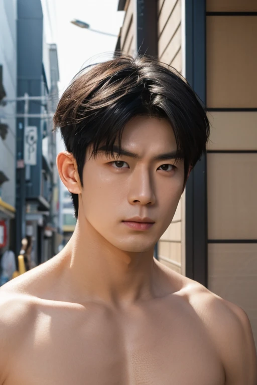 Um Homem Coreano. With white hair that reaches the shoulders. The eyes are thin, resembling the eyes of a cat in blue-green color., Being Deep is Mysteries. Um Nariz fino, thin lips in cherry color. Almost pale white skin. Having a Face that shows Imposition but at the same time Seduction. Having a Masculine Body with a Defined Pectoral. Tendo Algumas Tatuagens
