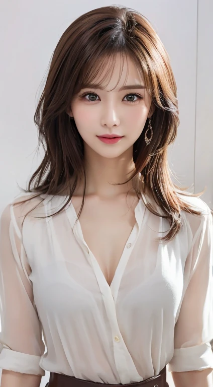 masutepiece, Best Quality, Illustration, Ultra-detailed, finely detail, hight resolution, 8K Wallpaper, Perfect dynamic composition, Beautiful detailed eyes, Women's Fashion Summer,Medium Hair,Small breasts natural color lip, Bold sexy poses,Smile,Harajuku、20 years girl、Cute、Sexy shot looking at camera