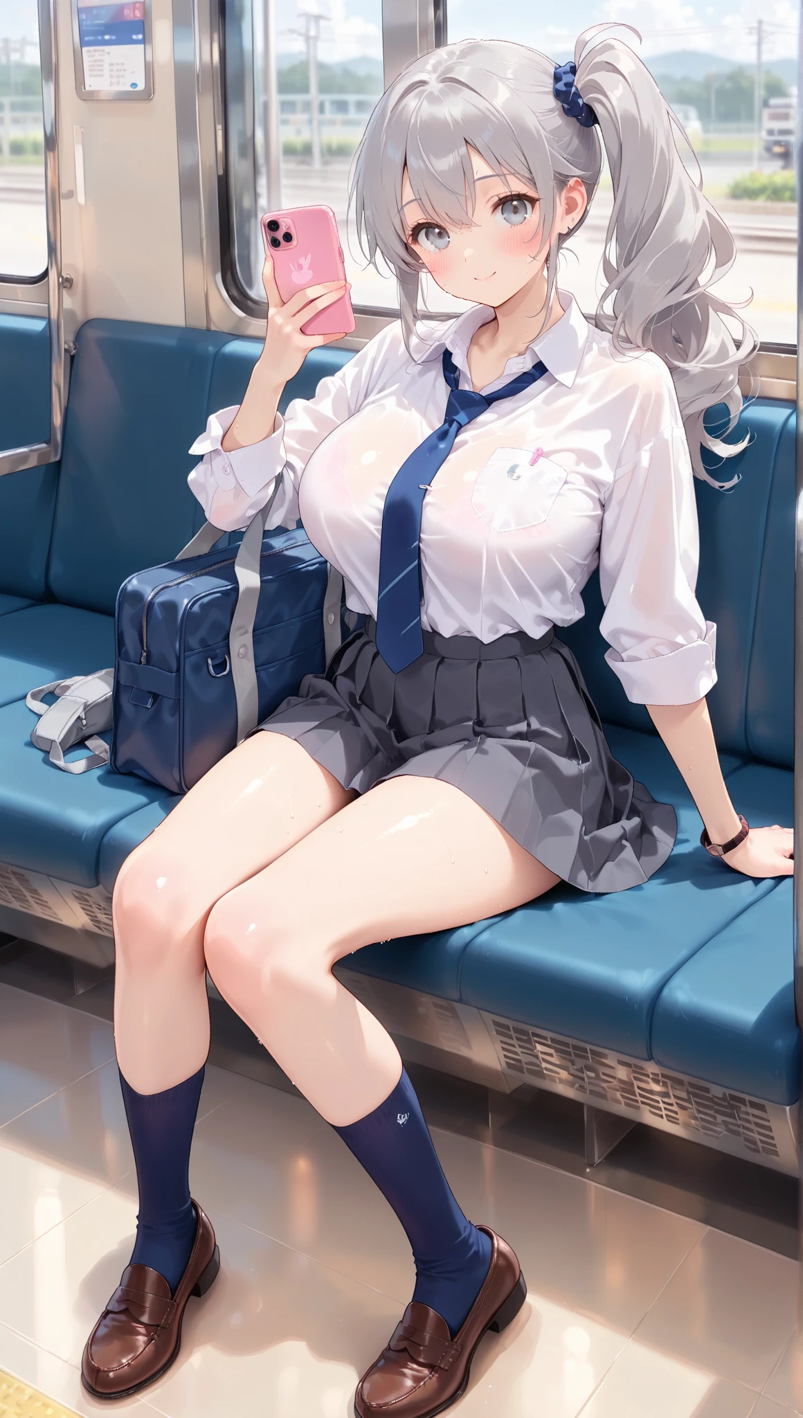 ((top-quality)), ((masterpiece)),((One lady))、((Only one person))(Colossal tits:1.5)、Sobbing tears、(School Uniforms:1.5)、(plaid skirts:1.5)、(she is wearing a light yellow cardigan:1.5)、Red cheeks、(Lift your skirt with your hands)、 (Angry face)、(On the train)、(White knee-high socks:1.5)、耳环、(White hair)、Shorthair、Sharp pupils、 (Shy look: 1.2),Highly detailed facial and skin texture,big ass blush、humiliated、impatience、dismay、Frightened、glares、embarrassed from、(Exposed white panties)、(crouching down:1.5)