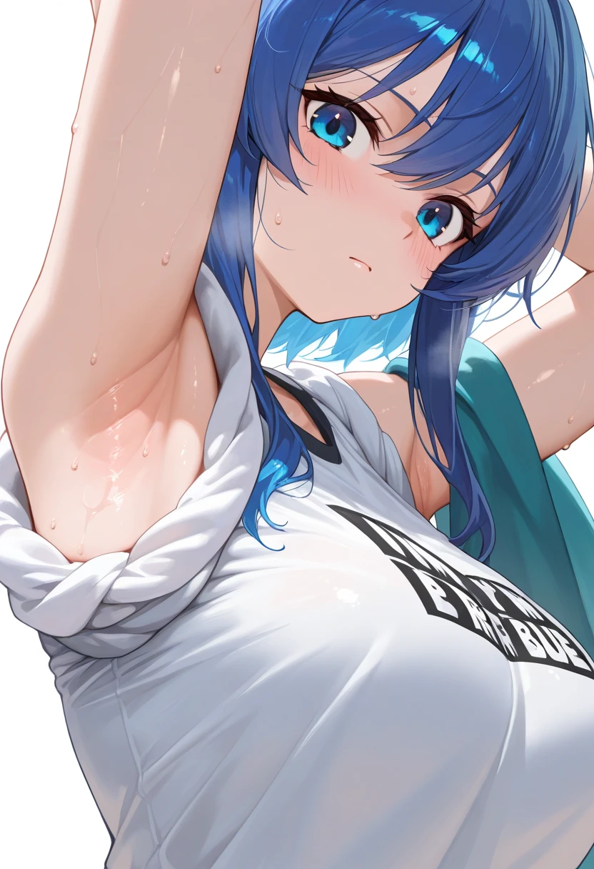 (masterpiece, best quality:1.2), 1girl, solo,standing_split, 
long hair, White sleeveless tank top，blue denim shorts
