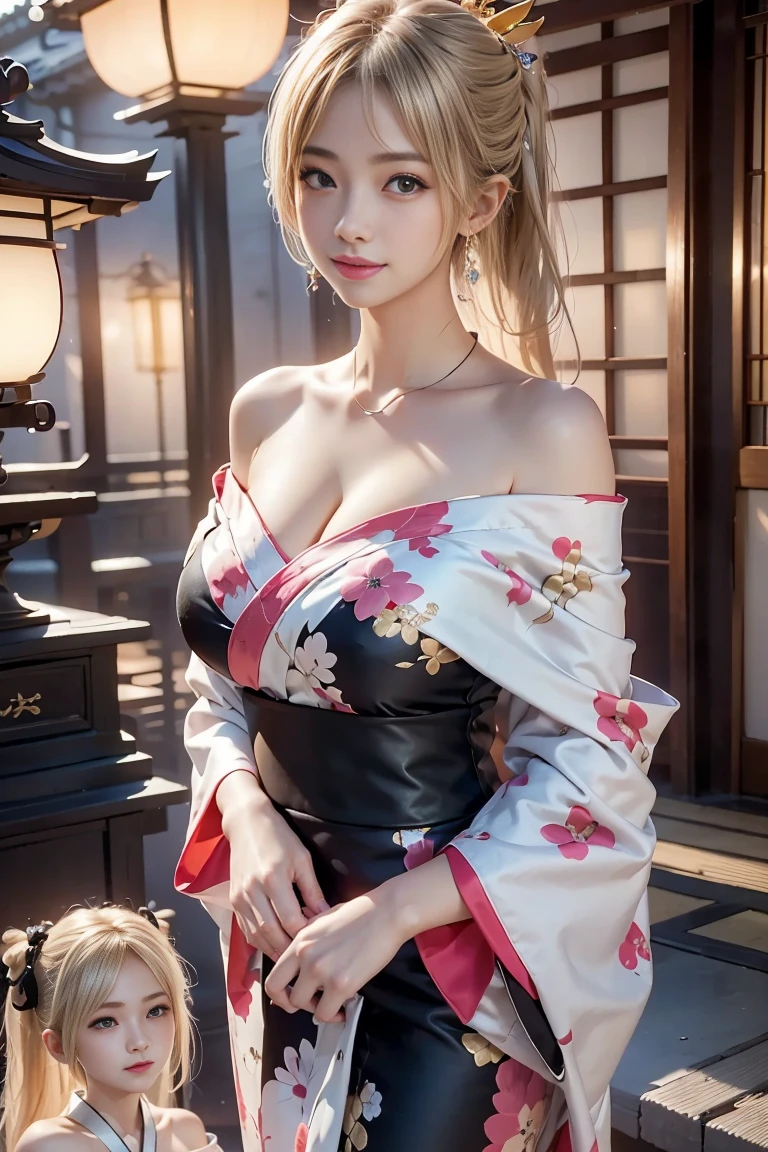 1girl, tsunade in anime naruto, long hair, yellow hair, yellow eyes, smile, beautiful, sexy dress, sexy clothes, grey clothes, very big breast, realistic clothes, detail clothes, outdoor background, ultra detail, real