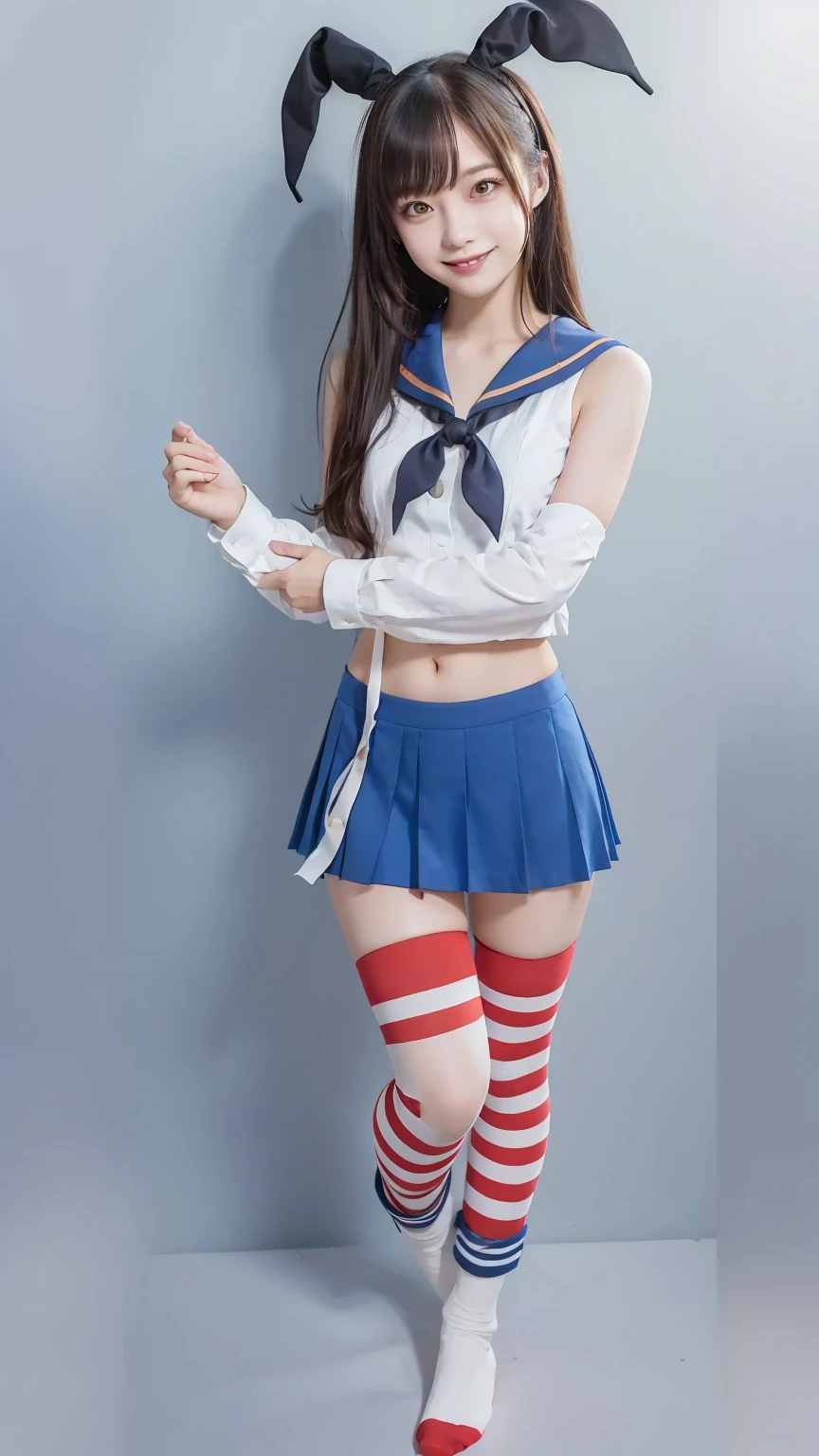 （（Highest品質、masterpiece、Normal body、8K、Detailed face、Ultra-precision、Normal hand、通常のrefer to、５refer to、Highest））rainbow髪、Sailor suit、mini skirt、Fashionable underwear、Breeze、blush、Water Drop、soaked through、Sailor suit透けて下着が見える、Ocean、rainbow、bondage（Rope Make、Put your hands behind your back、Tying hands with rope、胸をTie with rope、Tie with rope）、Tied up and unable to move、Kneel