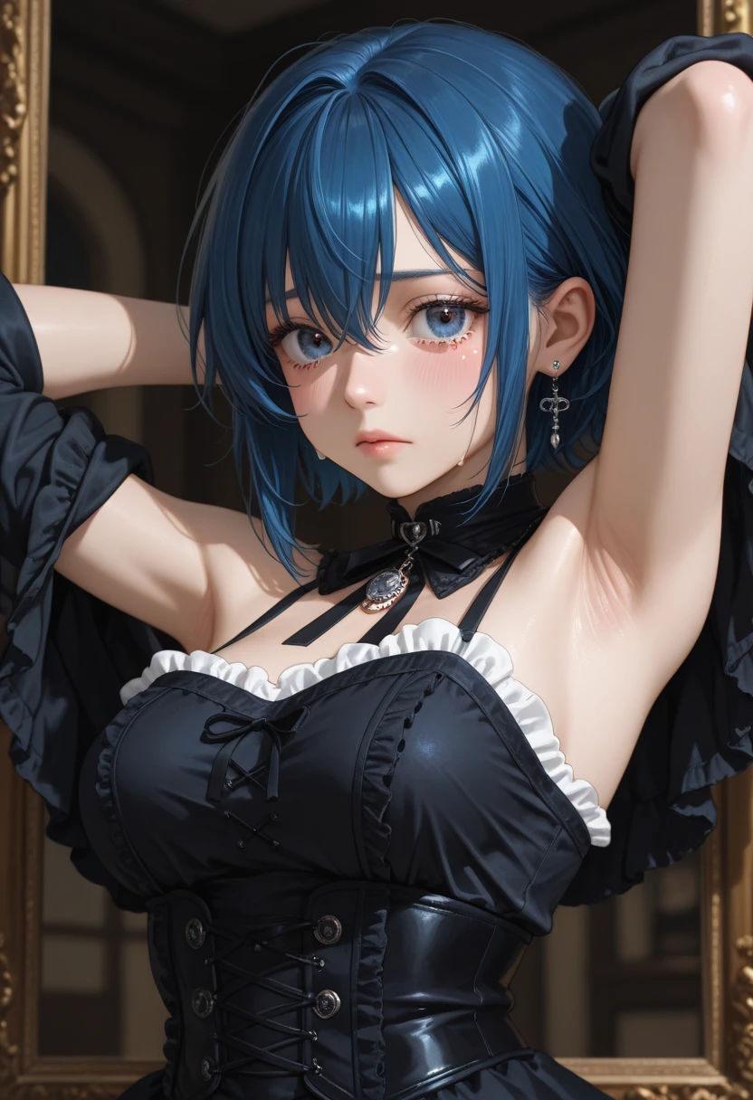 (photorealistic:1.4), (masterpiece, sidelighting, finely detailed beautiful eyes: 1.2), masterpiece*portrait, realistic, 3d face,
ganyu \(genshin impact\), 1girl, ahoge, architecture, bangs, bare shoulders, bell, black gloves, black pantyhose, (blue hair)...