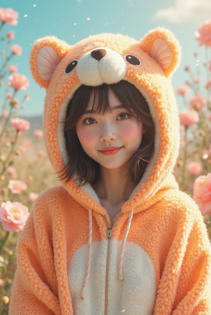 Kawaii anime fox girl with milk spilled on her clothes and on her left cheek