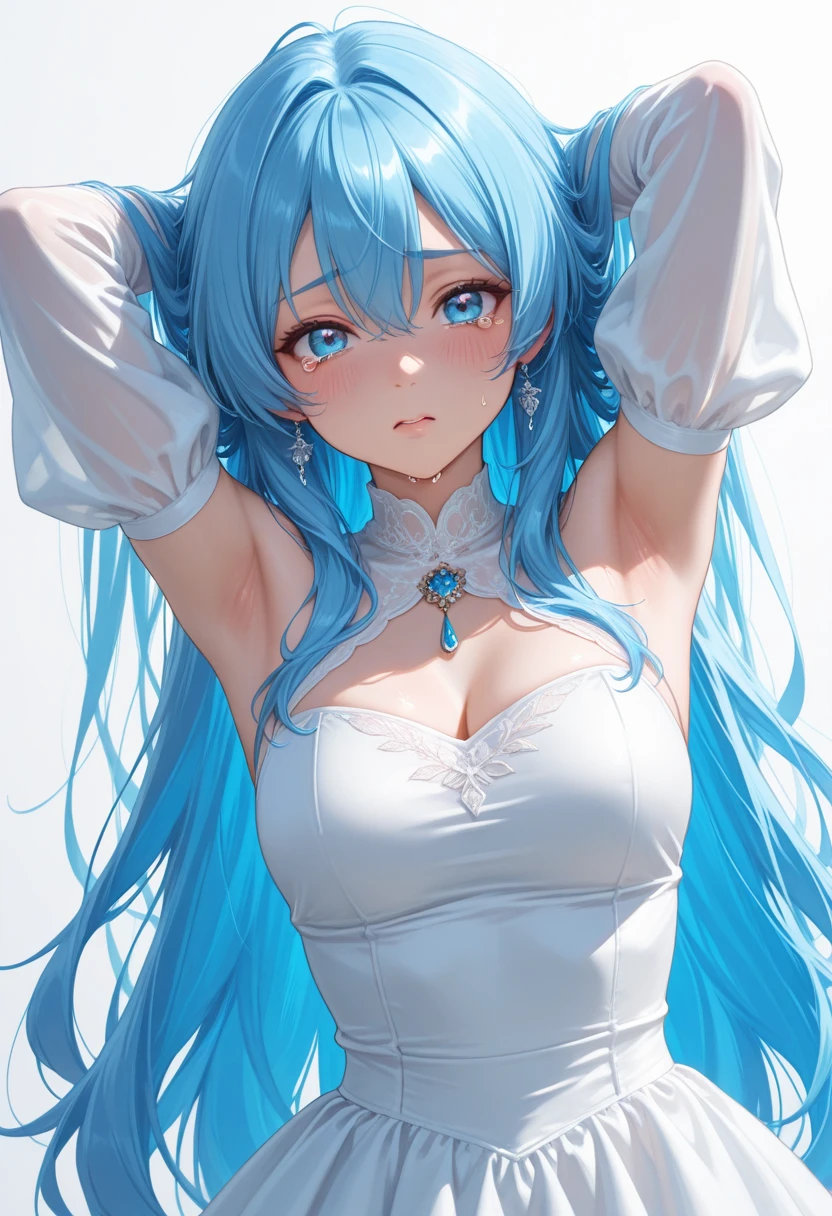 Best Quality,High resolution,8k,(plain white background, no patterns, no textures, just a plain white background:1.3),Masterpiece:1.2),beautiful girl,(focus face),Shiny light blue hair,messy hair,Beautiful light blue eyes,Cute black pajamas,Gentle look,A refreshing look,smile,Best quality,Best Quality,Aesthetic and aesthetic:1.2,Best details((Super detailed))(High-definition CG illustrations),Slender body,smile,blush,cute,Scrounge,Looking up,Being spoiled,super model