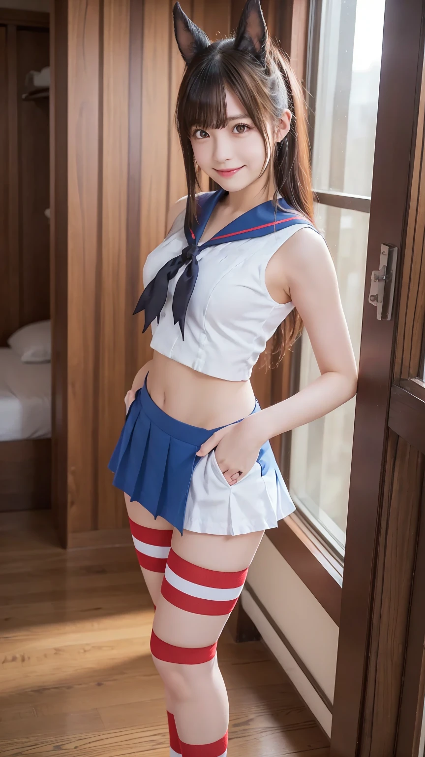 最high quality、high quality、Best image quality、8k、最High resolution、High resolution、最high quality、masterpiece、Detailed and realistic human body、Dense and realistic skin、Realistic face in every detail、Realistic eyes down to the details、Realistic lips in every detail、Realistic teeth in every detail、Detailed and realistic ears、Detailed and realistic hair、Detailed and realistic arms、Realistic reproduction of every detail、Realistic fingers in every detail、(Beautiful Hands、thumb1reference4)、Realistic feet down to the last detail、(Beautiful Japanese Girl))、(Japanese Model), (Japanese women)、((18 year old beautiful girl))、(Black Hair)、(Random Hairstyles)、(sexy look)、((whole body))、((Beautiful upward-facing breasts))、(slim style)、(whole body光沢肌、Fair skin))、School、classroom、lesson、(Soft lighting)、((Sailor suit(Summer clothes))、((Sailor suit(Winter clothes))、((Sailor Skirt))、(White sneakers)、((Sheer Mesh(クロップトップSailor suitを着用、ミニSailor Skirtを履く))、((Skirt flip))、(Sexy panties)、(Adult Panties)、(Character Printed Panties)、((Schoolのclassroomで(Lift one leg up))、((Spread your legs wide(Lift one leg))、((I-shaped balance standing))、Close-up from below