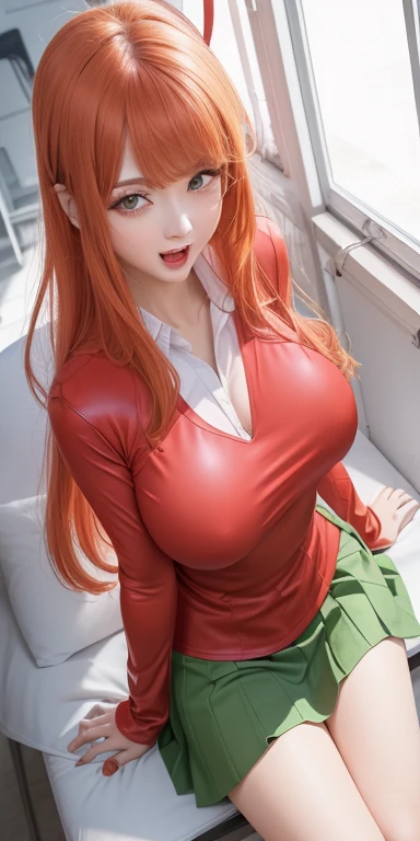 girl with red hair and big breast showing off her big , rias gremory, seductive girl, kurisu makise, erza scarlet as a real person, teasing smile, biomechanical oppai, sultry smirk, highschool dxd, makise kurisu, oppai, breasts covered and sfw, big breasts!, cleavage