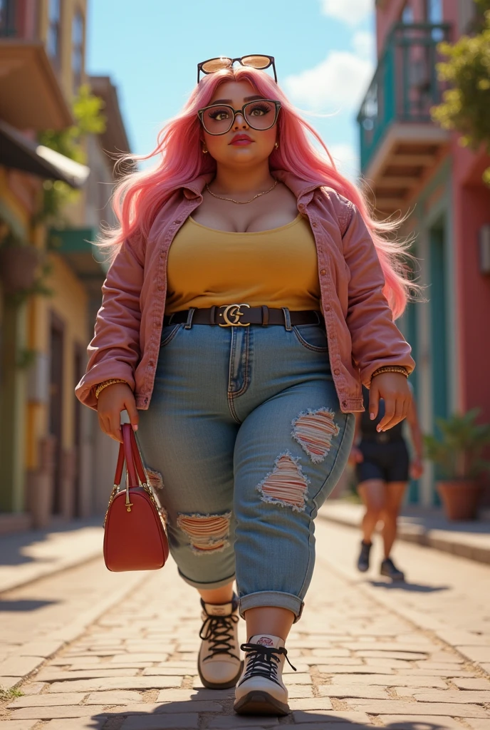 Realistic style and real women, she is Blonde with short hair, she has an hourglass figure, she has a surreal, hentai-like physique, with exaggerated curves that showcase large buttocks and voluminous breasts and she is slim
relaxed woman with a bright smile, posing in a vibrant, colorful environment evocative of 420 culture
dressed in a pastel-colored tie-dye crop top revealing her belly, and high-waisted ripped jeans adding a touch of bohemian style
wearing canvas sandals, her gait is light and carefree, reflecting the free spirit of movement
in her hand, she holds a smoking vape, the smoke rising gracefully around her, creating a relaxed, festive mood
colorful accessories, such as beaded bracelets and cannabis leaf earrings, add a playful touch to her look
in the background, psychedelic motifs and illustrations of flowers and cannabis leaves reinforce the 420 theme, as she stands in front of a wall filled with artistic graffiti