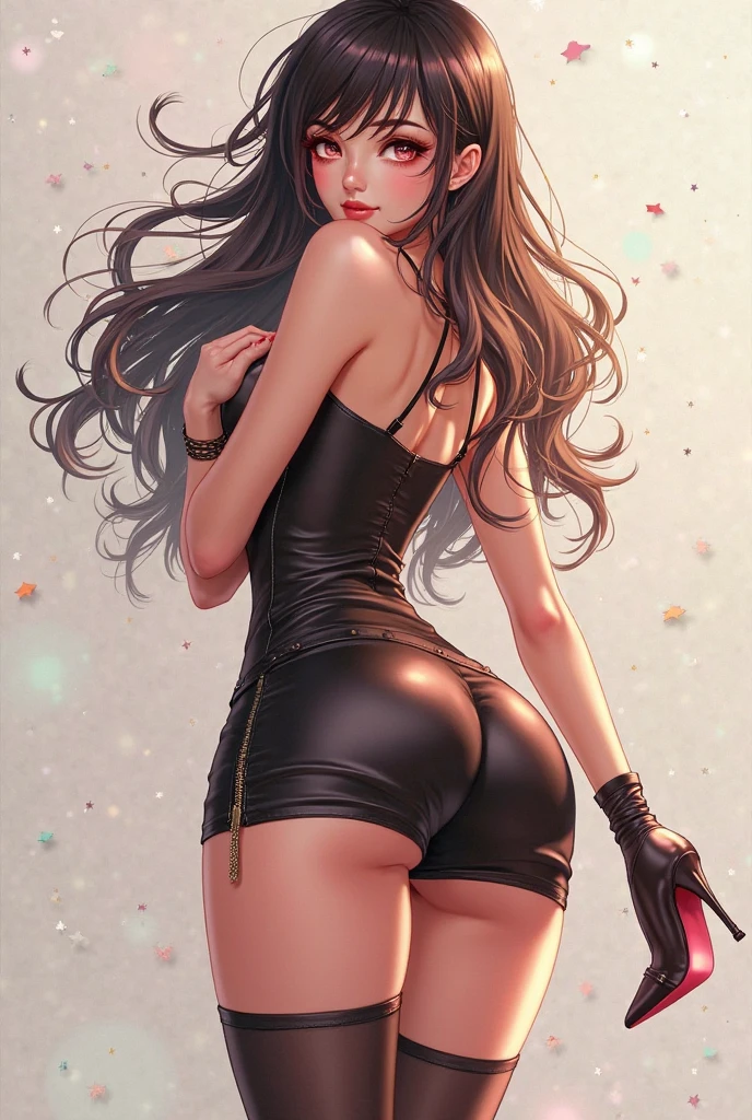 (best qualityer:1.4), body focus, (cute face), work of art, ultrarealistic, (((best qualityer))), ((comely Finger)), Gorgeous character design, ,lighting perfeita, colorfully, Ablaze_front_face_lighting, ultra high resolution, high resolution, absurderes:1.2, bokeh:1.2, Lens flare, (Vibrant_colour:1.2), (comely, medium breasts:1.2), (thick-thighs:1.1), thick,
Animated female character, side, curvy body, ((holding a banana close to mouth)), kissing a banana, glasses, banana descascadas, open mouth, pleasure, secretary white shirt, Pale skin, face covered by hair, ((wearing tight lycra shorts sexy lingerie seducive lace lingerie)), ((wearing ultra-tight black lycra shorts)), open legs, ((sexy lingerie)), silver necklace with pendant, wrinkles, Red lips, long hair, big ass, ((side view)), emphasize the breasts, ((emphasis on the buttocks))