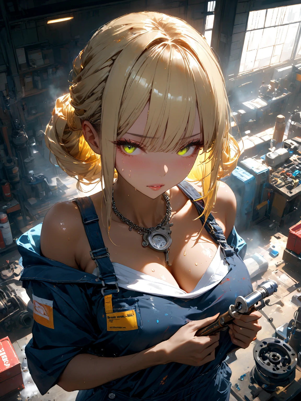 masterpiece),(top-quality:1.2),1girl in,(masuter piece:1.3),exquisitedetails, Highest quality 8K resolution, Ultra-detailed, Realistic, Vibrant colors, Soft tones, With warm and gentle lighting, (Cyberpunk:1.3),Anime Face、extremely beautiful face and eyes,Naughty smile、sexy pose,(blondehair:1.4) 、(Short low twin tail),(Pink Open Hoodie),(cleavage:1.2)、Blushing,deep in the night、You can see the sea in the distance、(starrysky)、iridescent lighting、Building Light、(Diamond Dust:1.3)、Superb view、a choker、small earring、(Black Plaided Pleated Skirt),IsometricFuture, Anime Style School, Isometric cutaway, (Urban landscape of the near future), depth of fields, Full-HD,(Rim lighting:1.4), Vivid and sharp cinematic lighting, shadowy, chromatic abberation, Art by Art Germ, Greg Rutowski, Square Enix, unreal enginee 5, FXAA, IsometricFuture、Pink light、purple lights、(Yellow-green light:1.5)、(Cyber City)、(Near Future City:1.3) ,(short twin-tailed blonde hair:1.3),(Hair parted in the middle:1.3),(Dark blue eyes:1.3),White skin, hair clips,Warm golden glow,The artwork is a masterpiece,