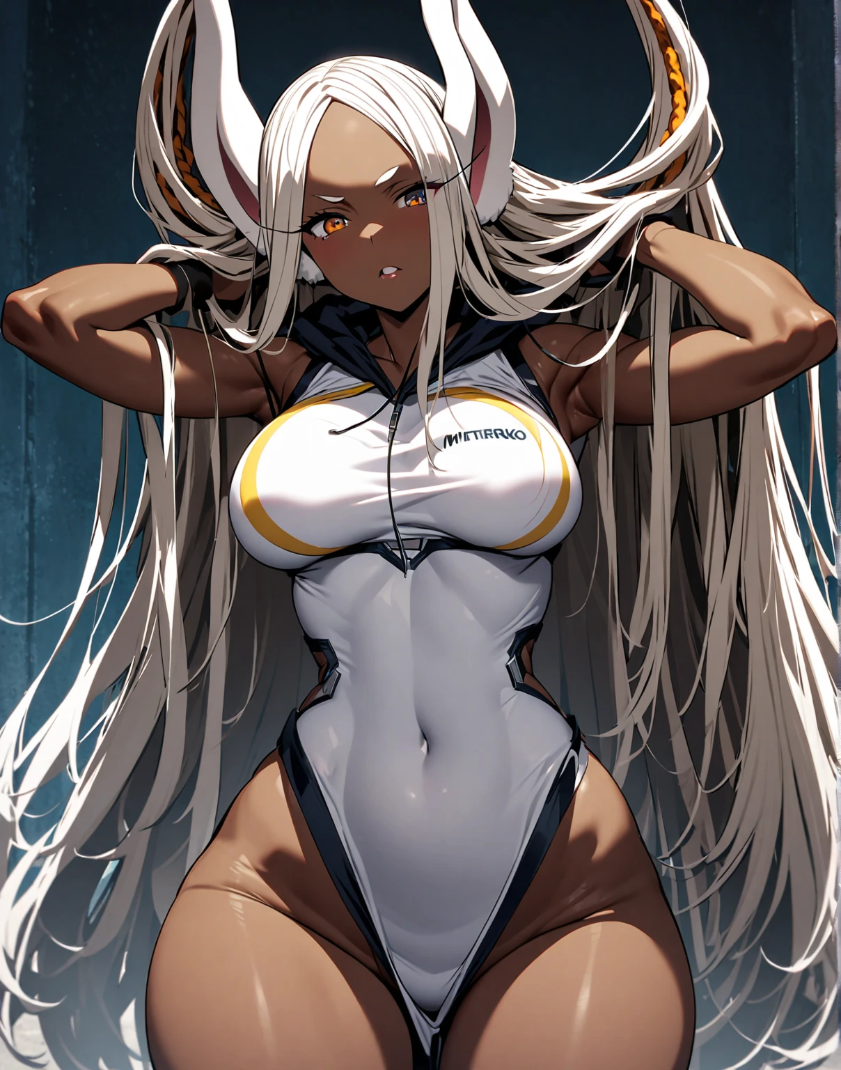 top-quality、Full limbs、complete fingers、1 beautiful woman,mole under eye、sweat、Slender beauty、straight haired、silver hair、((white Leotard Nurse Uniform))、(coverd nipples:0.9)、very skinny、cleavage、 nurse hat、White pantyhose、hospitals、Hospital Room、on Patient bed、used condom、vulgarity、spoken heart、(bikini tan:1.5)、