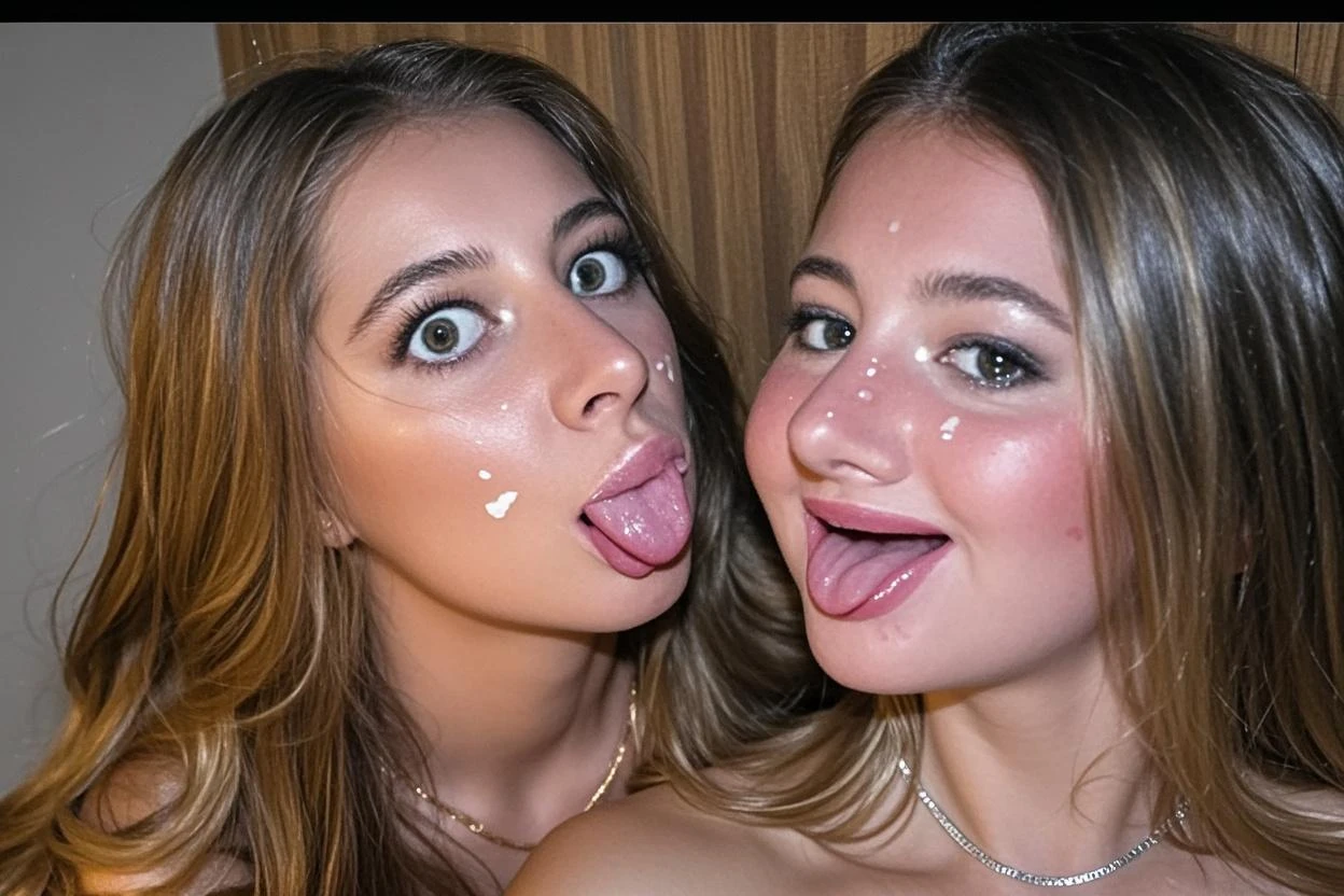 Teenage girls, Feenflügel, freckles, topless, smiling, braces, in the night time, very mystical place, colorful prisms fall from the sky and shine in all colors, Very realistic skin, very detailed background, lots of glitter in all colors, glittering fairy dust, Glowing tattoos