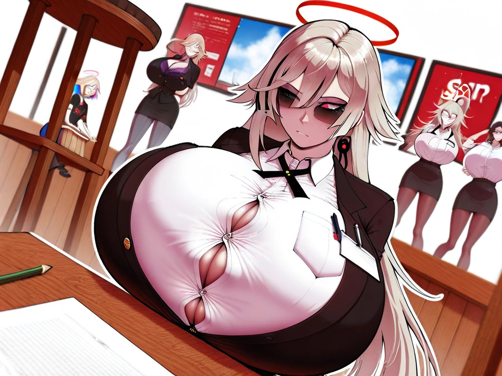 Blonde, blue eyes, long hair, white skin, big ass, big titties, naked, no clothes, Short gloves, Golden necklace, Shiny golden halo, Loose hair, pointy nails and bright eyes, hot poses, sexy, different poses, pussy, hot, sexy, sensual, titties, ass, woman, very hot and sensual.