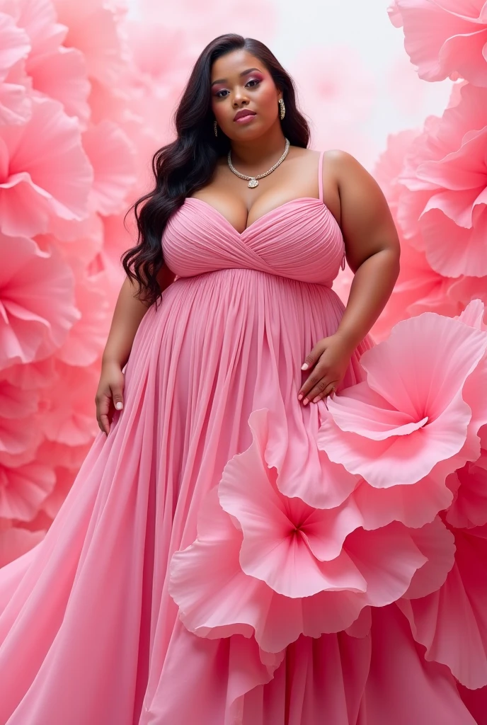 beautiful black woman in pink ball gown