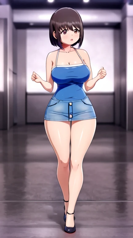 ((Top Quality, 8K, Masterpiece: 1.3)), 1 Girl, Slim, Brown-haired, Medium Bob, Big: 1.2, White Gym Clothes, Navy Blue Bloomers, (Ultra Slender Face, Delicate Eyes, Double Eyelids, Smile: 1.0), Bed, (Nipple Slip: 1.4), (Open Legs: 1.0), Hands Behind the Head,very large udder、