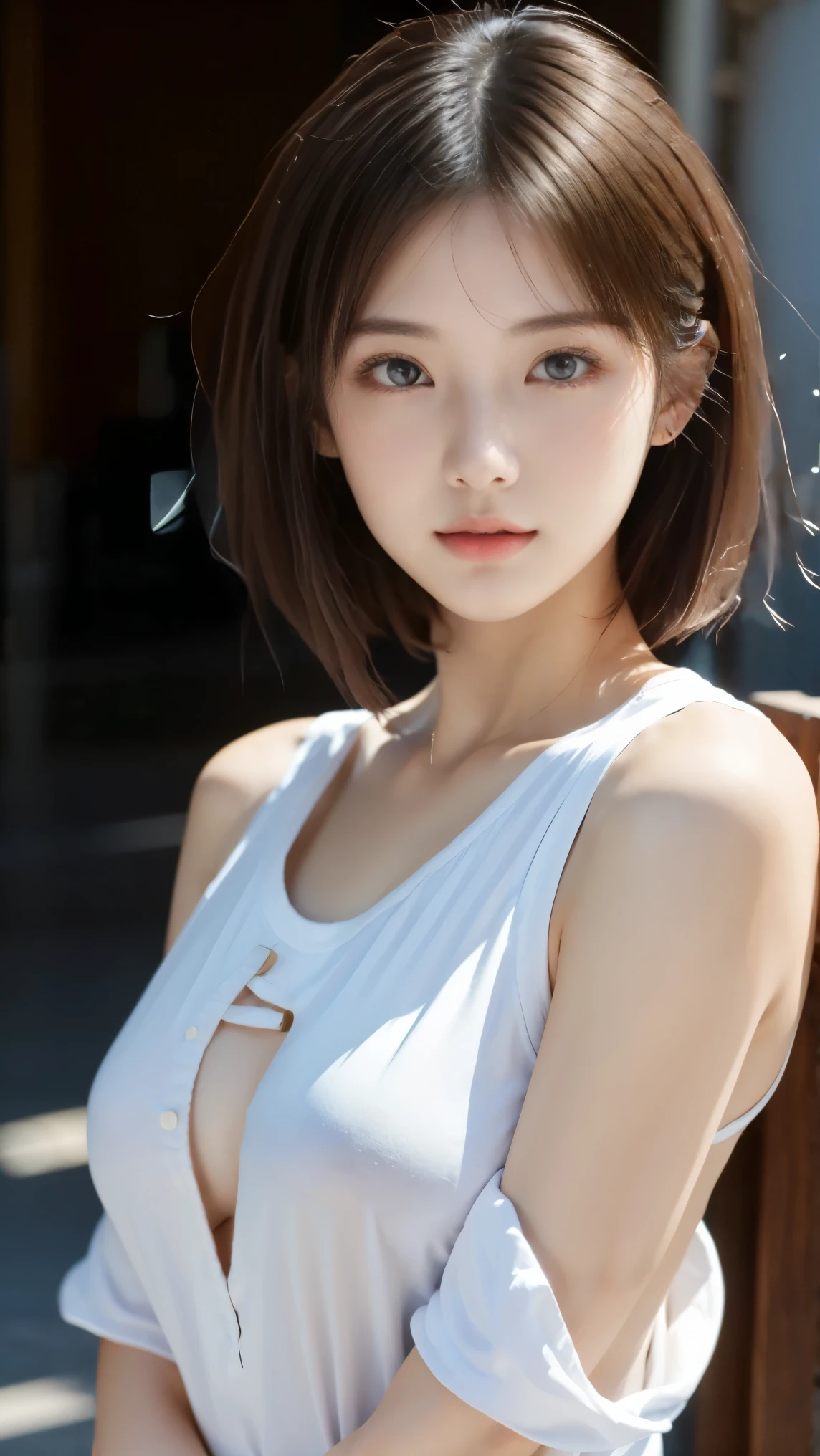 college girl with short hair、Summer clothes