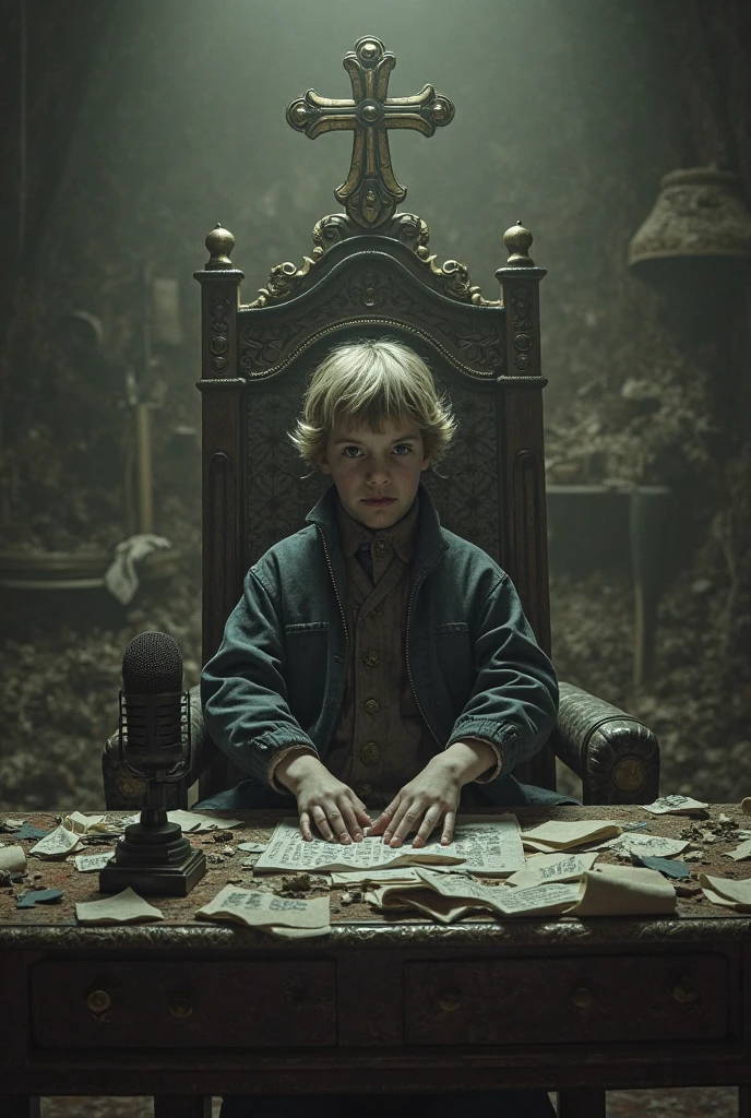 child with evil face being a judge