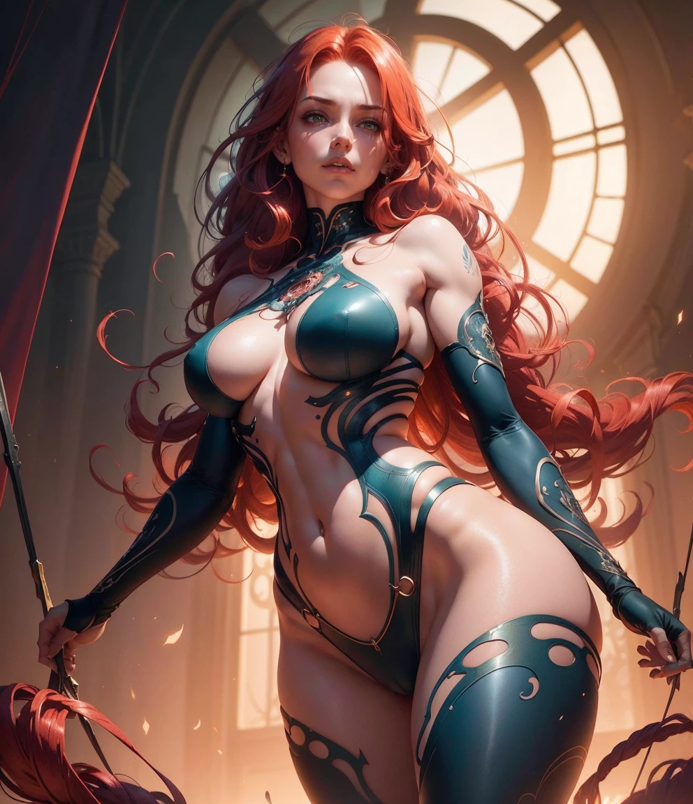fox tail on the booty, red curly hair, without wear, with thick juicy body and a big booty, green eyes, standing in a natural forest close to the river environment, fox ears, (best quality,4k,8k,highres,masterpiece:1.2),ultra-detailed,(realistic,photorealistic,photo-realistic:1.37),digital painting,highly detailed,intricate details,exquisite,vivid colors,dramatic lighting,cinematic,8k uhd,hyper detailed,extremely detailed facial features,beautiful detailed eyes,beautiful detailed lips,extremely detailed eyes and face,longeyelashes,elegant,graceful,mystical,fantasy,magical realism