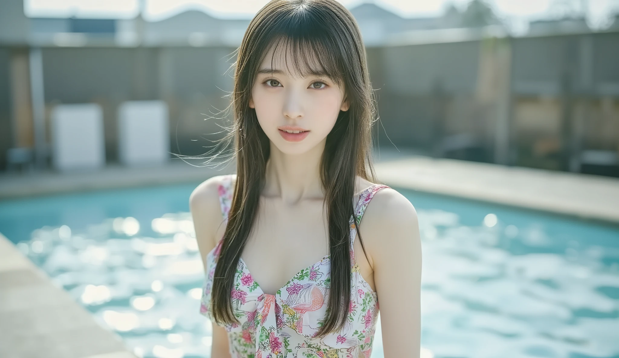 ((Highest Quality , Super Detailed , ultra high resolution , Photoreal , raw photo , extremely high resolution , absolute resolution:1 . 5)) , pale skin , Realistic Skin , Detailed Cloth Textures , Detailed hair texture , REALISTIC LIGHTING , Detailed Beautiful Face, Eyes, and Hair , body with ideal proportions , Nice Hands , perfect handss , Highly Detailed Background ,solo, 1 Japanese girl, (long straight dark brown hair wearing a zentangle-style swimsuit), standing on a soapland mat in attractive poses and joyful expressions for a gravure shoot, from above,(small breasts, flat chest:1.5),Fractal Art, (wearing a Zentangle-style swimsuit, micro bikini), (Tiny Head, Small Faces, petite body, slender with SMG, Slender body, skinny, tight waist, small ass from below, Thin Legs, Barefoot:1.2), Fair skin, detailed faces with ofisu, detailed eyes, big eyes,sleek nose, Outdoors, Pool,lying on one's chest,of water,wet hair, wet skin, (perfect hands, perfect anatomy, Anatomically Accurate),