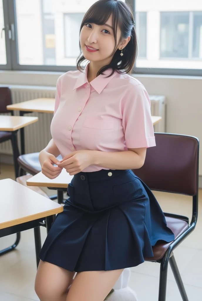 Adult feminine sex appeal、Sexy female scholar、Surrounded by female college students、University lecture hall, university psychology associate professor, ((full body)), ((photo)), ((best qualtiy, 8K, tmasterpiece:1.3)), Focus:1.2, perfect figure beautiful woman:1.41woman, cowboy shot, look at viewer, eyes facing the camera, incredibly absurd, beautiful and cute woman with a photorealistic face, showcasing top-quality craftsmanship, A Japanese woman giving a lecture at a university lecture hall, 27 years old, with a bob cut and flipped hair, short bangs swept at an angle, smooth and shiny hair, natural hairline, fair and smooth skin, plump and healthy cheeks, large, jet black eyes, round eyes, long and upward-facing eyelashes, double eyelids, thin and straight eyebrows, small and round nose, plump lips, upturned corners of the mouth, charming smile, cute face, glamorous, well-balanced proportions, tall, beautiful D-cup breasts, silver-rimmed glasses, pink blouse, black tight skirt, fashion with a waist-marked silhouette, scarf, heeled shoes, vanilla perfume, beautiful, pretty older woman, glasses suit her, knowledgeable, playful, curious, smart, elegant, November