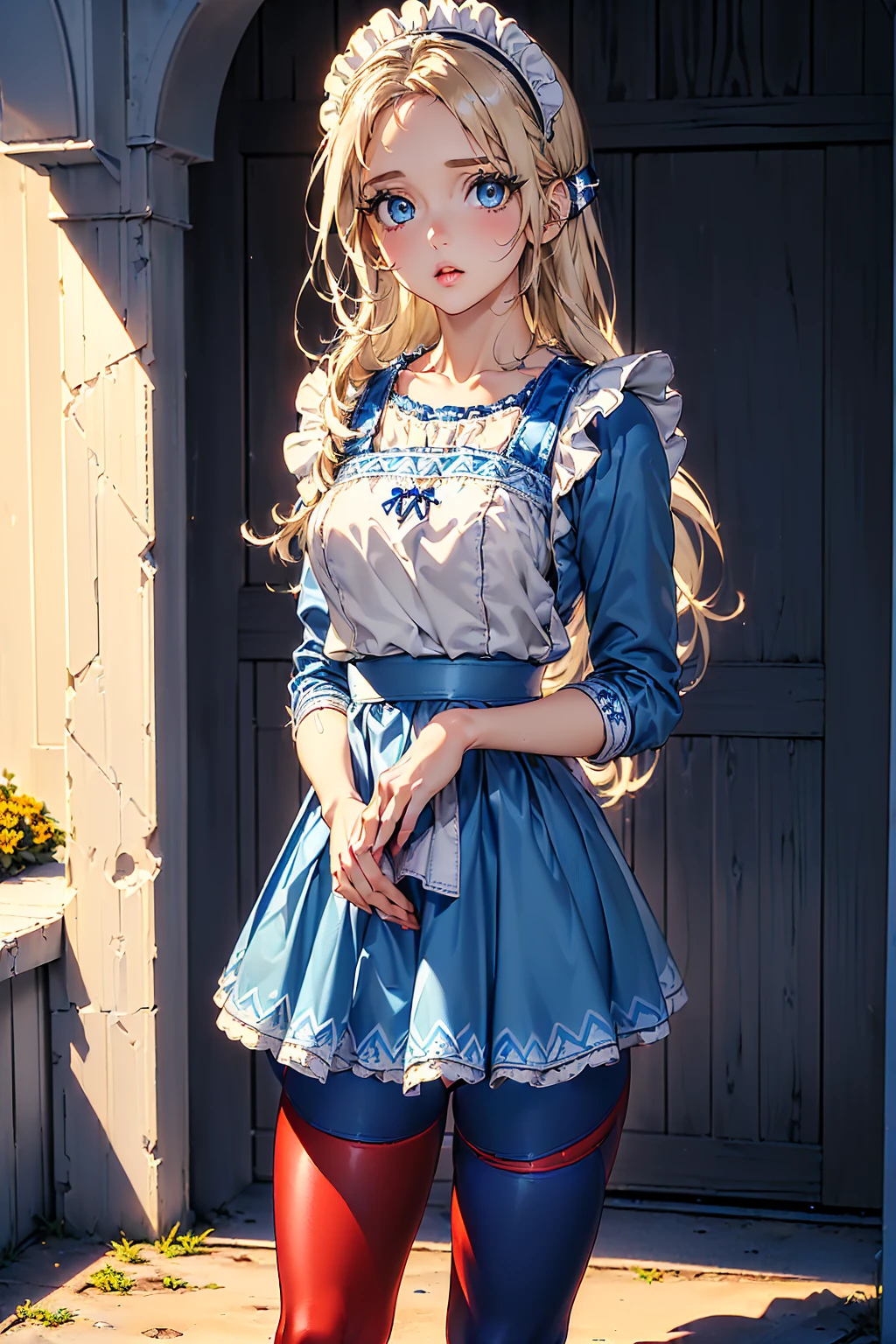 (8K、Top image quality、top-quality、masterpiece)、1 girl((Lori))、((Blonde curly hair twin tails))、Wavy Hair,、blue eyes、sweet smile、piercings、((small breast))、 embroidered clothes、((shortsleeves))、is standing、mad max background、12 yo、very young