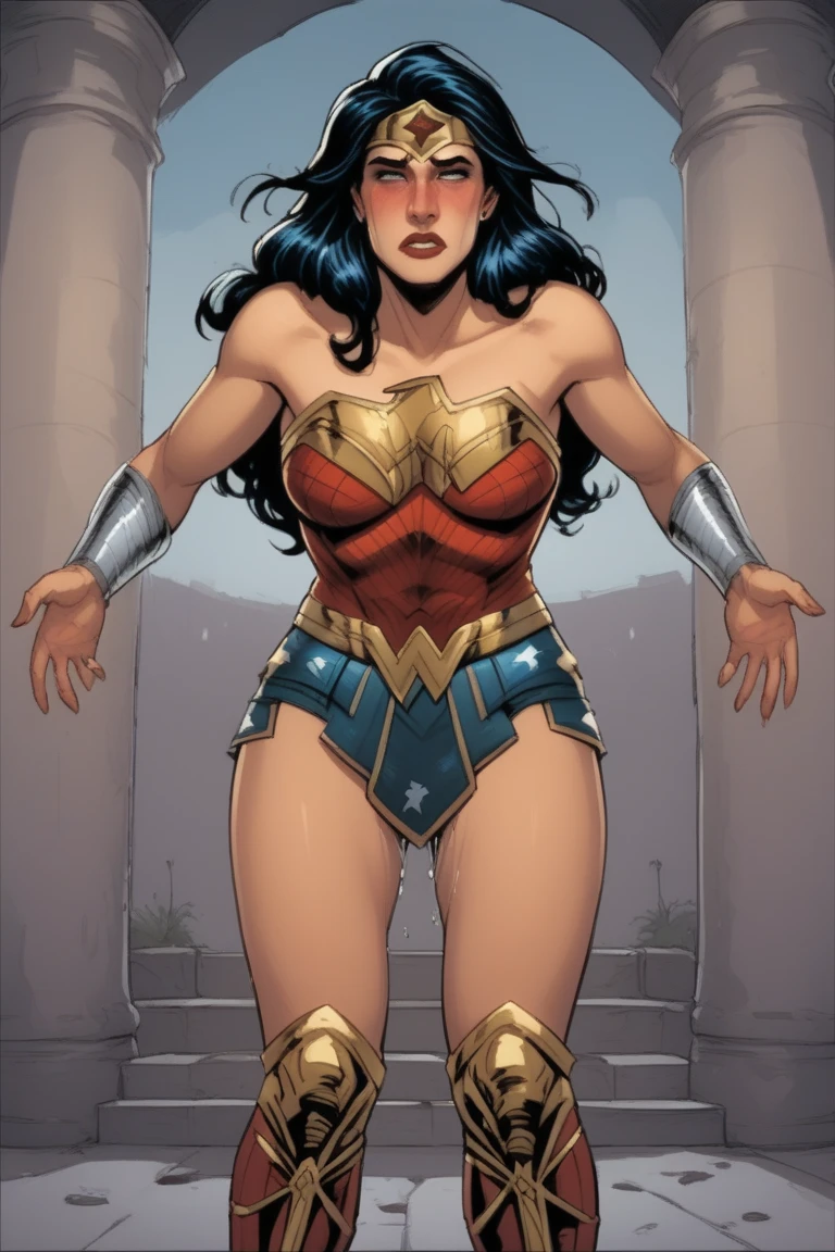 (Teens:1girl: wonder2,Star Wars), (extremely detailed CG unit 8k wallpaper),(master part), (best quality), (ultra detali), (best illustration),(melhor ombre), cowboy shot, (Sharp eyeliner, ombre, detailedeyes:1), Themyscira background, ,break , (star15escola:1.2), hair ornament,long hair, black hair, Cameltoe