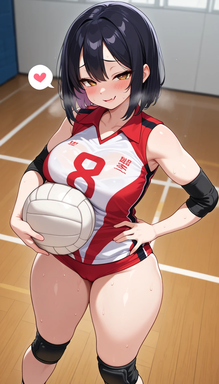 unity 8k wallpaper, anatomically correct, (((masterpiece))), (((best quality))), (((ultra detailed))), (((high-resolution))), ((super fine illustration)), ((Ultimate cutie)), ((detailed beautiful face)), ((perfect hands)), perfect finger, (((good anatomy))), Solo, One girl, 17 years old, potbelly, (Curve), (plump), medium breasts, ((thick thighs)), Shiny hair, (A look of regret), (((Tearfully))), ((blush)), BREAK, Adidas, (((Buruma))), (Sleeveless Volleyball Uniforms), head band, ((wristbands)), ((Kneepads)), BREAK, ((Hold a beautiful Perfectly spherical 6" volleyball with both hands)), slouching forward, ((Sweat)), (perspired), (Heavy breathing), Sense of depth, in gymnasium, Lighting, (Looking down), cowboy shot