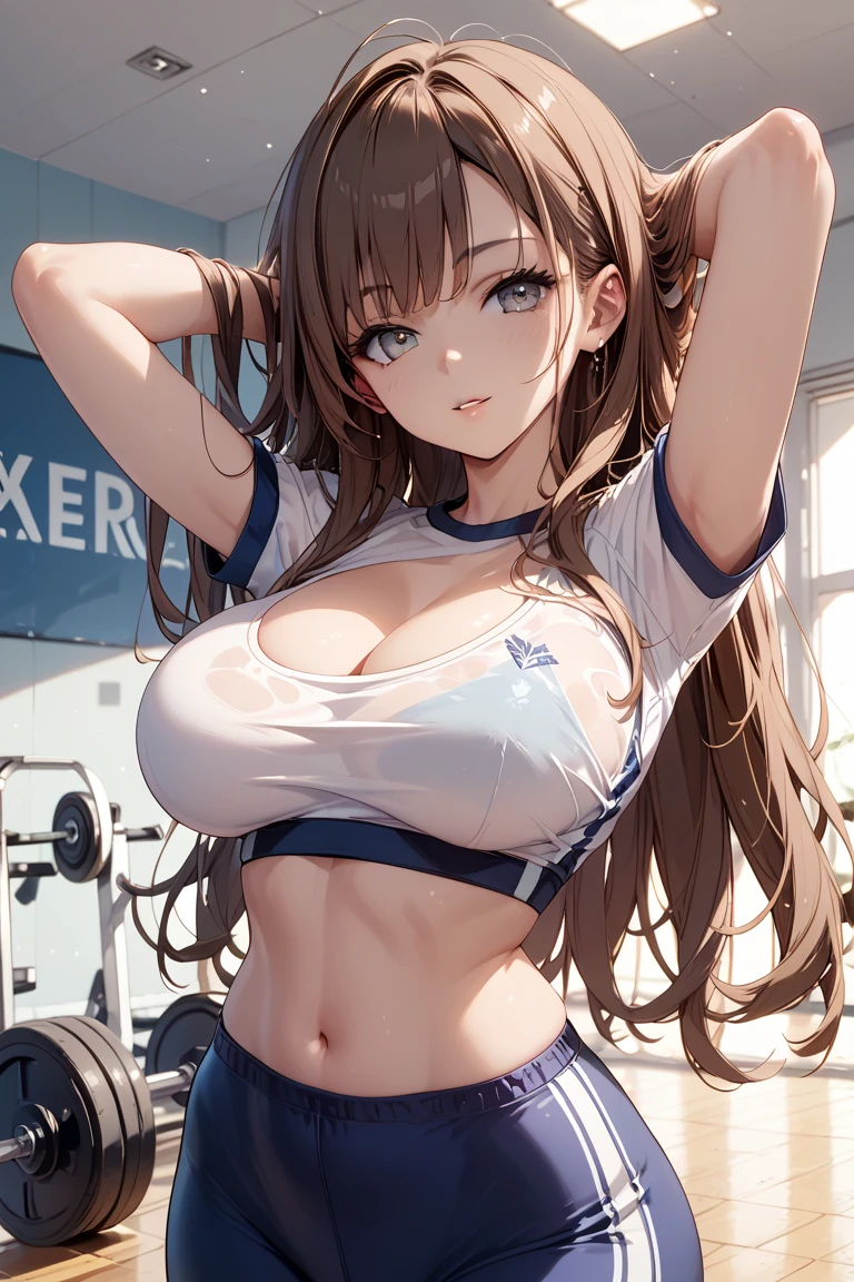 (Highest quality)),(超High resolution),(Very detailed),(Detailed Description),((The best CG)),(masterpiece),Ultra-detailed art、(Highest quality、8k、32K、masterpiece)、(Realistic)、(Realistic:1.2)、(High resolution)、Very detailed、Very beautiful face and eyes、1 female、Tight waist、Delicate body、(Highest quality、Attention to detail、Rich skin detail)、(Highest quality、8k、Oil paints:1.2)、Very detailed、(Realistic、Realistic:1.37)、Bright colorasterpiece, best quality, high quality, ultra detailed, extremely detailed, ultra high res, best aesthetic, 8k),
(1girls:1.5), ((shirt lift)), (show off panties), (frilled panties:1.2), (glamorous), large breasts, beautiful breasts, high detailed face, cute face, 17 years old, thoughtful glance, (Two legs), (shocked), (whore), (nose blush), open mouth, sweat, steam, (hands-free), (don't have anything in hand),
BREAK,
light orange hair, long hair, straight hair, beautiful eyes, (looking at viewer), (cowboy shot), close-up of the subject,
BREAK,
(sleeveless white cheerleader wear), (areolas showing through the cheerleader wear),
BREAK,
(indoors), changing clothes room, (locker room),