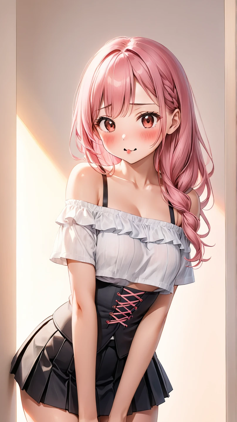 ((SD Art、cute little、Chibi Character))、​masterpiece、hight resolution、the detail、真实感、Best Quality、beauitful face、Floral hair ornament、Colorful straight hair、Embarrassed look、slightly larger udder、No bra、round protruding buttocks、perfect thighs、Couple 22 years old、Innocent、agitation、Romantic Love Hotels、Very affectionate relationship、Ultra mini skirt