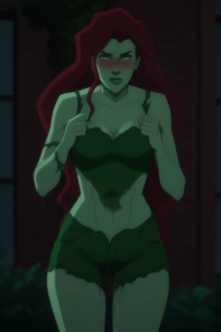 1 girl, small, goblin girl, female goblin, goblin, green skin, large ears, full body, muscular , (Yoko Littner clothes), jeans hot pants, short black hair