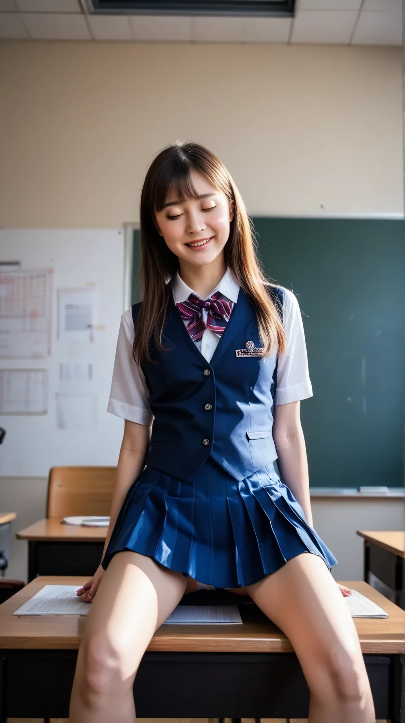 An elementary school boy puts his finger in a high school girl's crotch hole