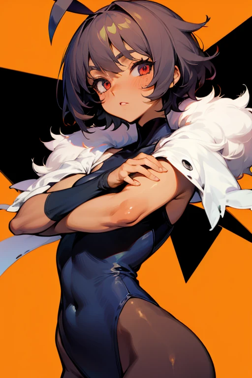My hero academia school a girl from my hero academia school my hero academia with short brown hair red eyes with a red quartz necklace with a black and orange suit with Dragon powers ball