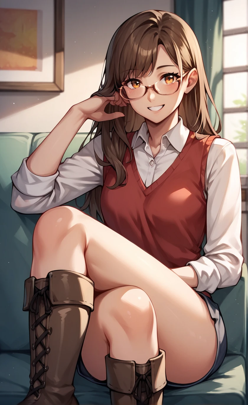 attractive korean woman, ripped muscle, muscular body, small breast, pale skin, smile(blush), sundress, cross pendant,[ultra detailed skin:1.2], brown hair, wavy hair, 8k uhd, full body, crowd, public, park, sitting, spread legs,