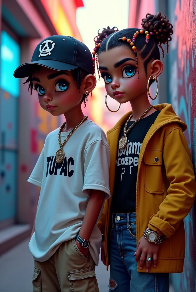 Little tycoons children female and male wearing chains watch cap