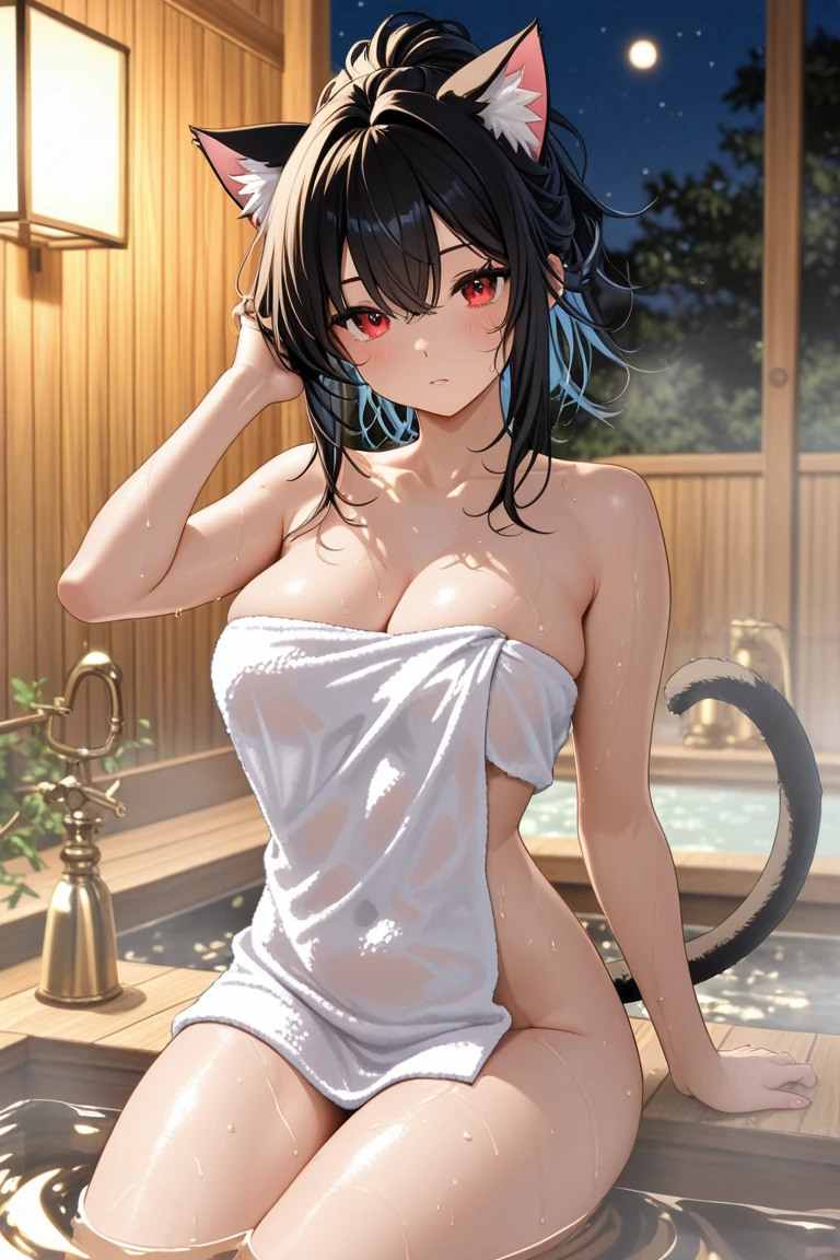 Une chatte en version anime et avec une forme humaine qui prend un bain 