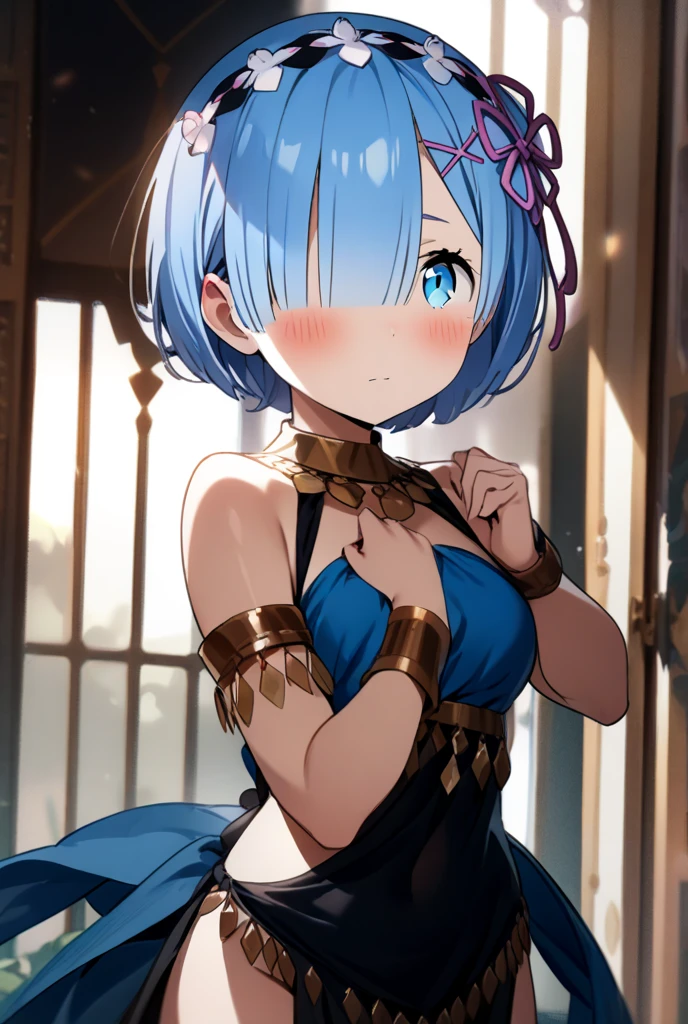 (Medieval Europe:1.2),(best quality,high resolution,masterpiece:1.2),(Stills),(Sunny atmosphere:1.3),Front view,(1 beautiful woman),(A 23-year-old female),(,only revealing his upper body:1.0),(Depth of Field),(Outdoor during the day,:1.2),Blue Hair,Yellow eyes,short hair,posture