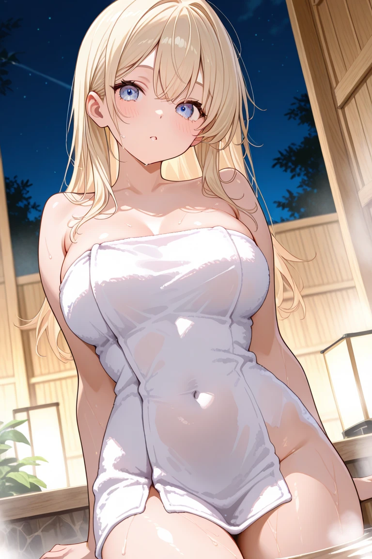 asuna,STAR, crown half up hairstyle,, mature female, dusk, dusk sky, sunset,Free Pose。Low - Angle、relaxing after a hot bath