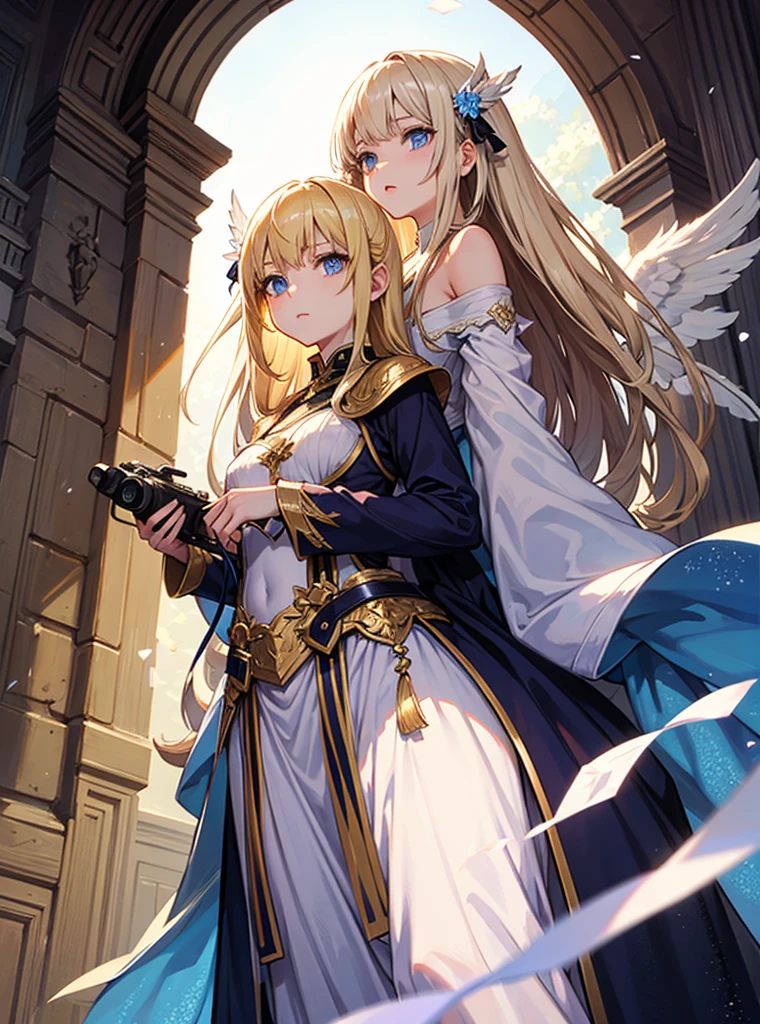 An imaginative artwork featuring a girl with two wings, evoking a sense of wonder and freedom, (Artistic fantasy:1.1), (Whimsical allure:1.3), (Graceful levitation:1.2), (Feather details:1.1), (Enchanting atmosphere:1.2), (Intricate and delicate touches:1.3), (Soft and dreamy color scheme:1.2), (Magical exploration:1.1).