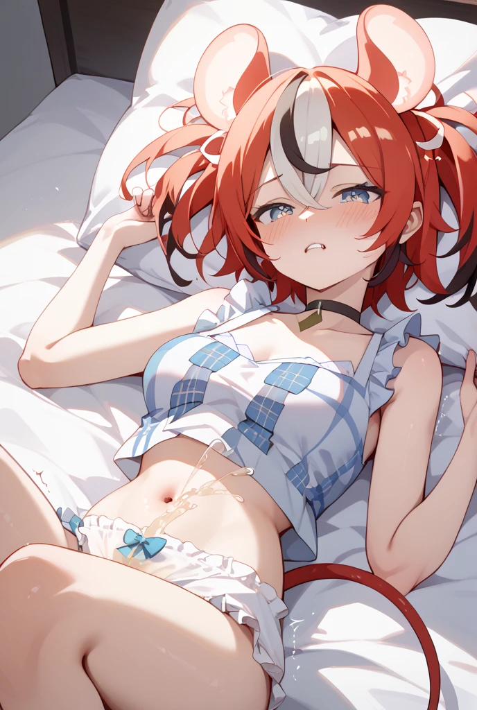 Heat after sex, (masterpiece), best quality, ultra-detailed, 1girl( gwendolyn_tennyson, breasts, naked body, orange hair, short hair, green eyes, empty eye, tears), ahegao, crazy smile, open mouth,
tongue out , Saliva, unconsciouness, nose blush, blush, solo, headback,white shirts, torn clothes, nipples, navel, pussy, in the bedroom, night time, on the bed, lie down, lying, spread legs, hands up, wet body (sweat, cum), cumdrip from her pussy,