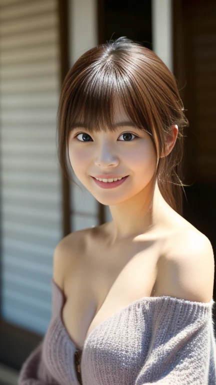 masterpiece, best quality, highres,beauty japanese girl, very wild shot, small breasts, smile, hands behind head, detailed background, realistic, perfect detailed face, naughty face, detailed eyes, highly detailed,