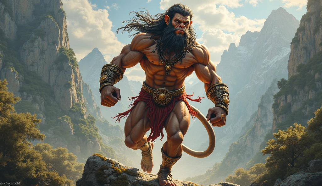 Hanuman smashing Mountain