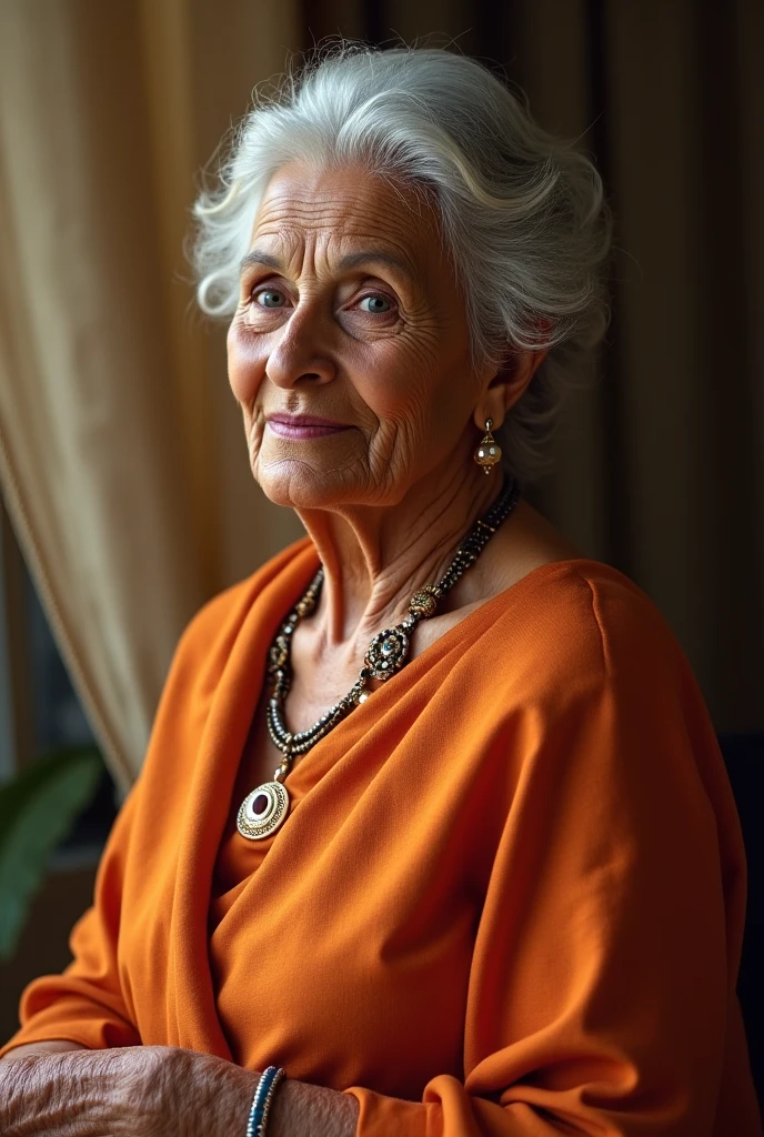 Old woman with yellow dyed hair