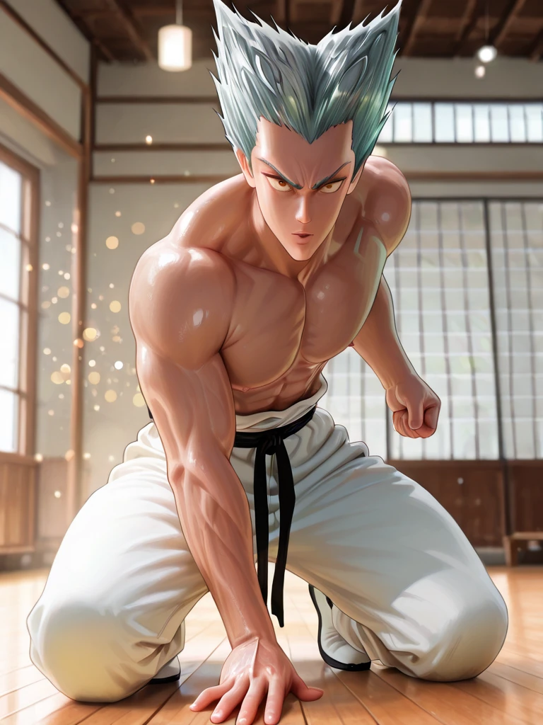 Trunks, super saiyan, exquisite hair, arm depiction, white hair , blue body hair on rib cage, exquisite shoes, eye depiction, exquisite long hair, popmart blind box, clay texture, stepping on the land, black and white background, natural lighting, most good quality, super detail, 3D art, c4d, OC renderer, 3D rendering, 8k